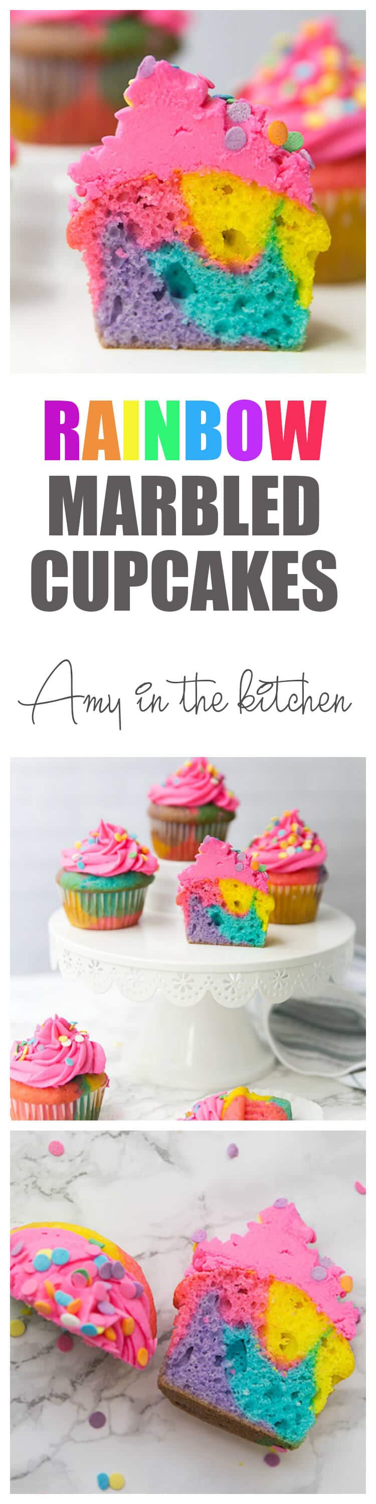 Rainbow Marbled Cupcakes are so impressive yet so EASY to make! Perfect for a rainbow or unicorn party!