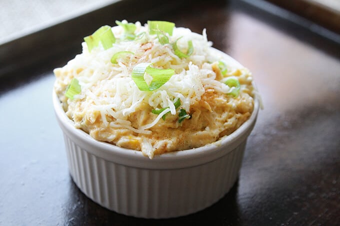 Crab Meat Au Gratin in a ramekin before baked.