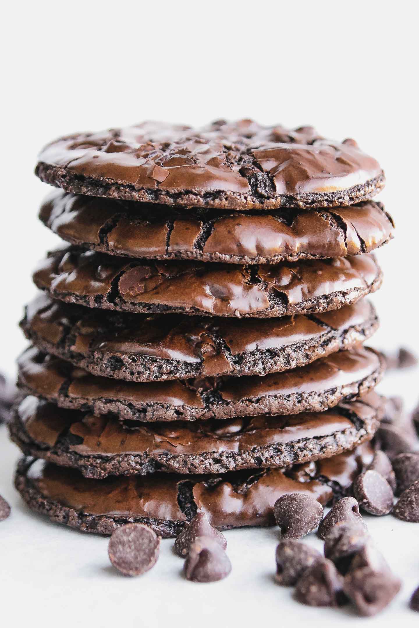 A stack of seven Flourless Chocolate Cookies.