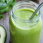 green smoothie in a mason jar