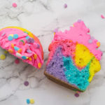 rainbow cupcake cut in half