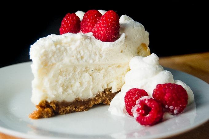 Vanilla Bean Cheesecake with raspberries.