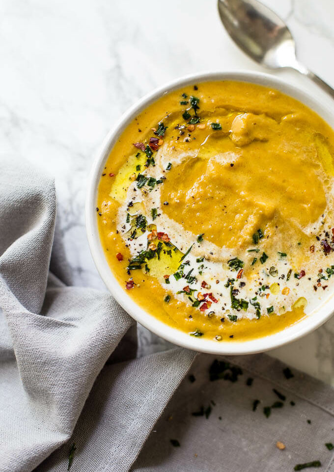 Creamy Vegetable Soup only takes about 30 minutes to make. Rich and delicious!