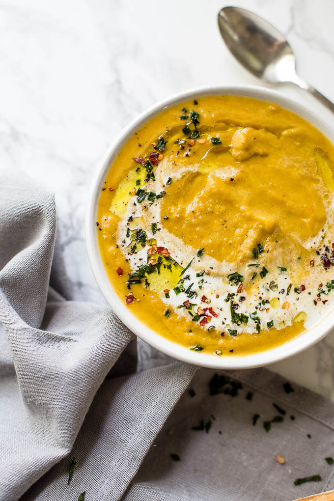 Creamy Vegetable Soup only takes about 30 minutes to make. Rich and delicious!