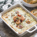 Garlic Butter Tuscan Shrimp Dip ... um yes please! So flavorful. Easy party appetizer! | AmyintheKitchen.com