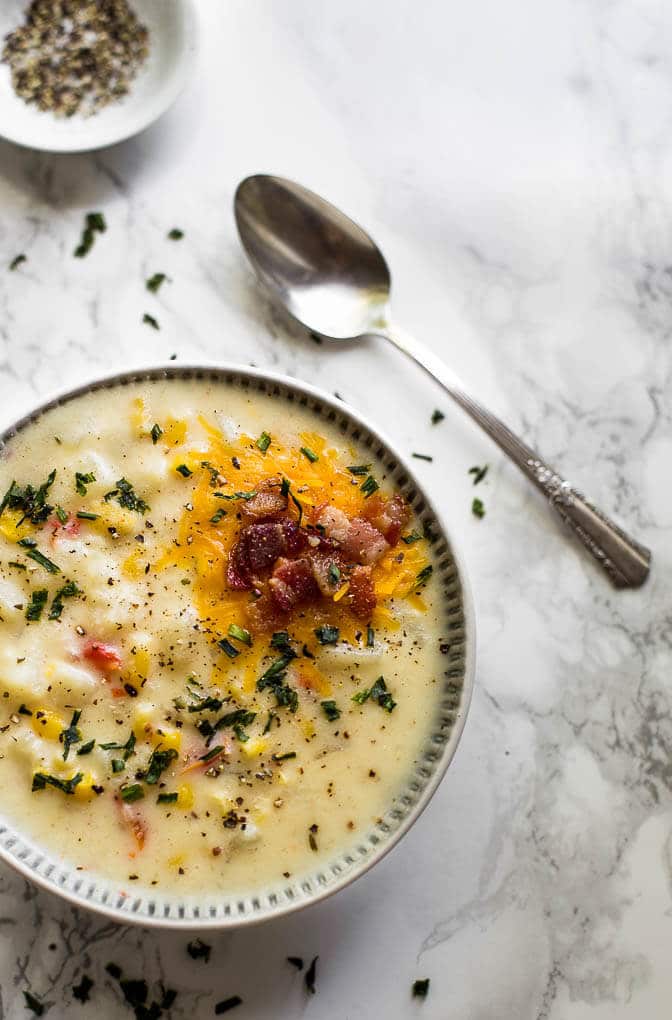 Instant Pot Corn and Hashbrown Chowder - delicious, creamy Corn Chowder made in minutes using your Instant Pot! This is so easy to make using frozen corn and frozen hashbrown potatoes. It seriously can't get any easier!