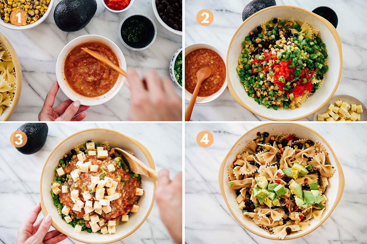 Step by step instructions for making southwest pasta salad.