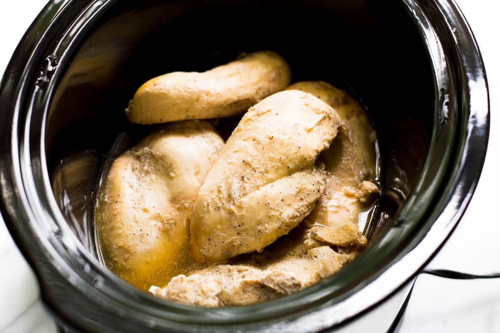 Cooked chicken in crockpot