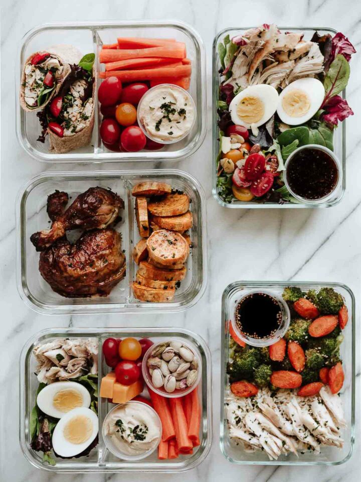 5 Easy Meals to Prep with 1 Rotisserie Chicken. Healthy lunches that help you clean out your fridge and save time! #mealprep #healthymealprep #mealplanning #rotisseriechicken