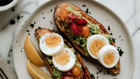 Sweet Potato Toast is a healthy, gluten-free breakfast that's simple and easy! Learn how to make in the toaster, air fryer or oven! #glutenfreebreakfast #whole30breakfast #healthybreakfast #sweetpotatotoast