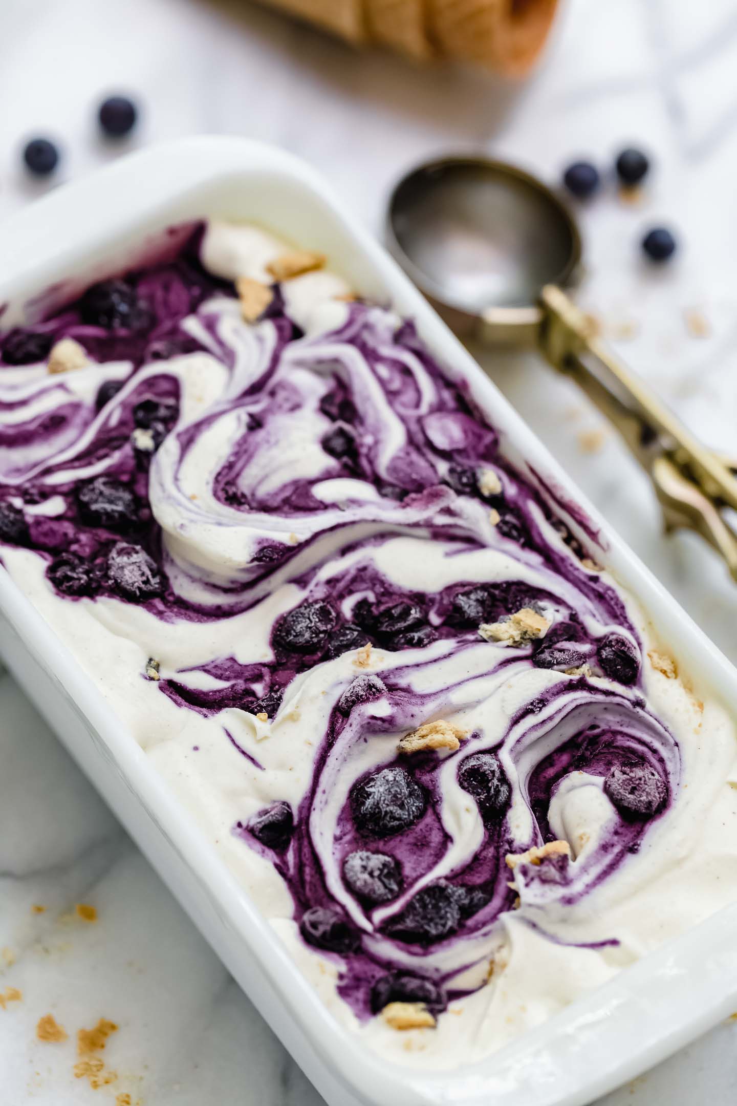 Blueberry Pie Ice Cream in a container.