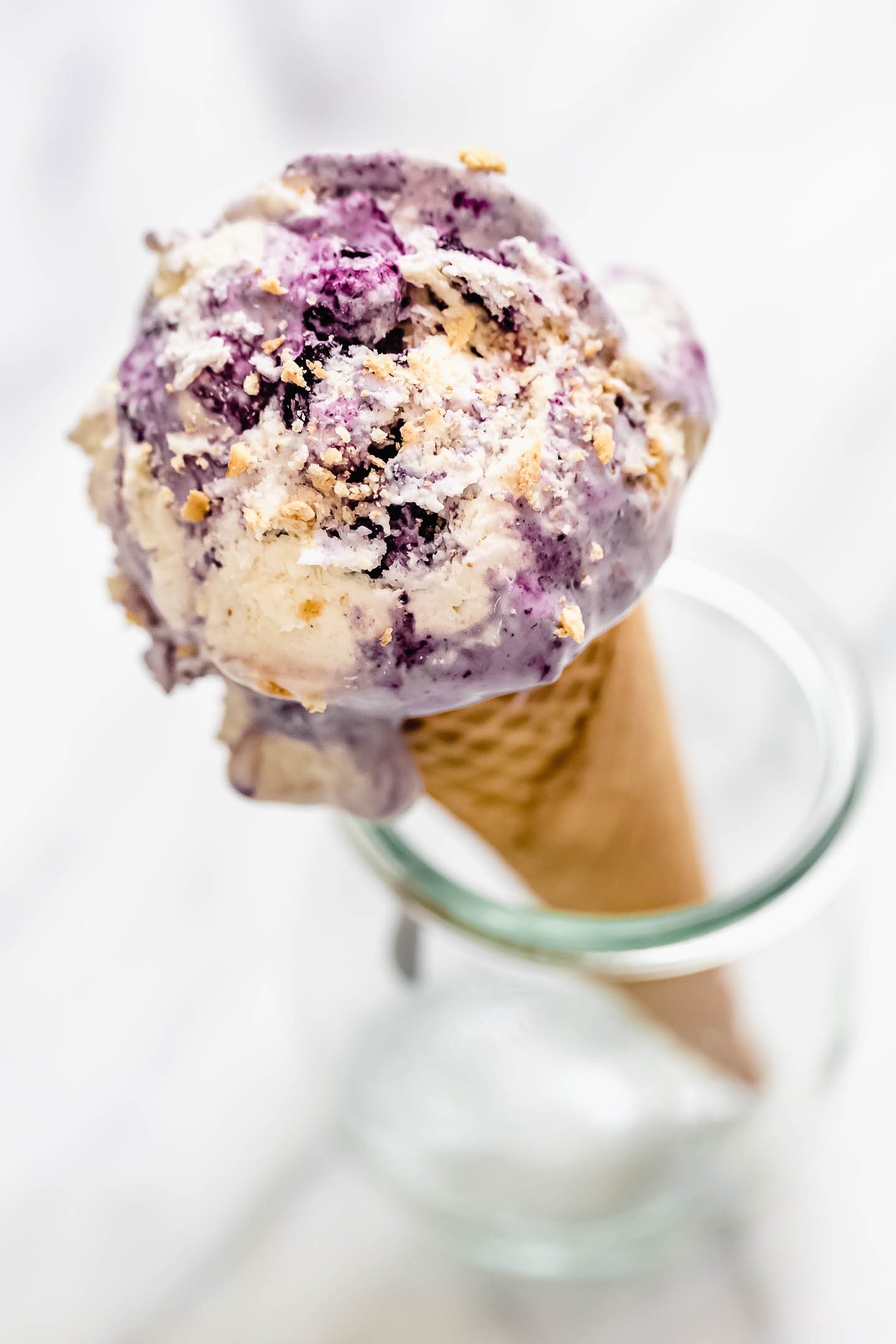 Blueberry Pie Ice Cream on a cone