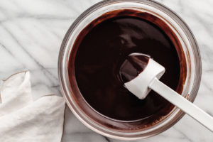 Chocolate melted in a bowl.