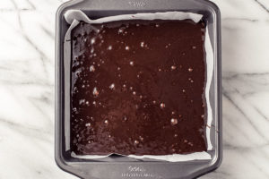 Brownie batter in baking pan.