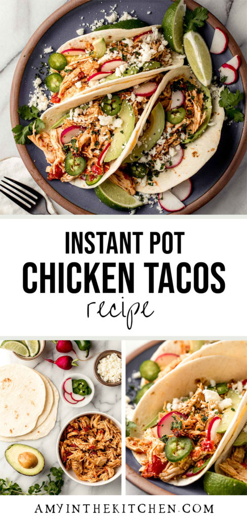 instant pot chicken tacos with toppings.