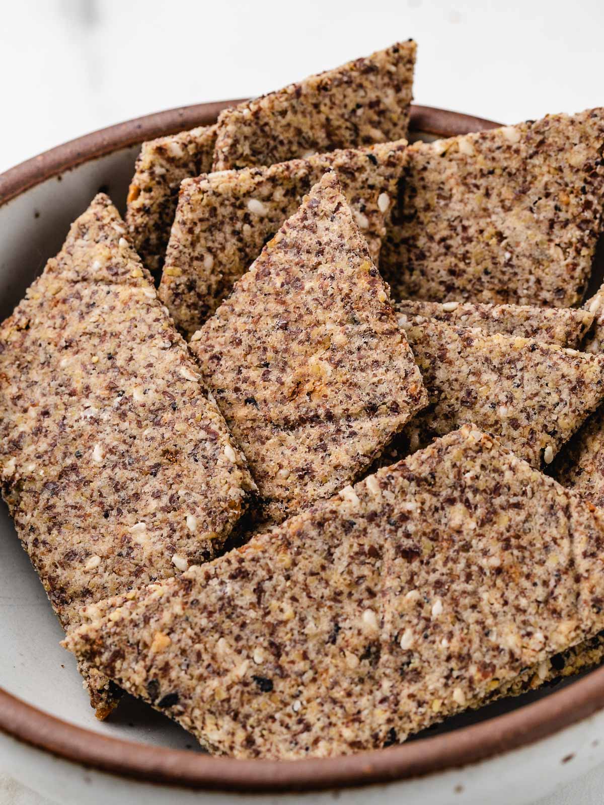 Grain free crackers in a bowl.